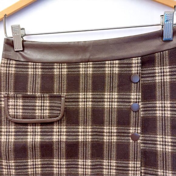 NWT J.ING Brown Checker Print Faux Leather Mini Skirt - Picture 2 of 9